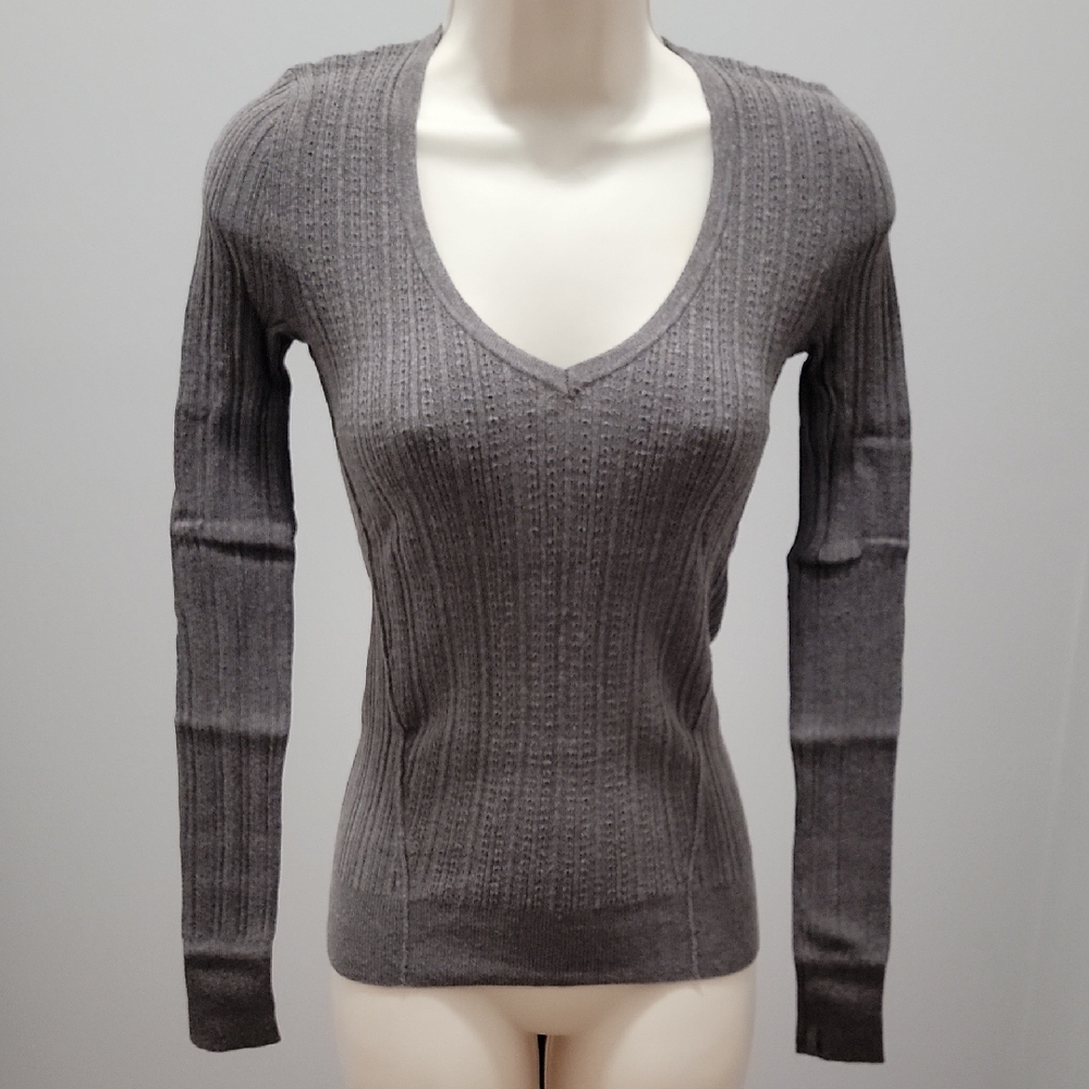 Victorias Secret Long Sleeve Thermal V-Neck Top - Brown Heather Sz S